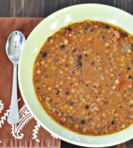 Lentil and Black Bean Soup with Andouille Sausage