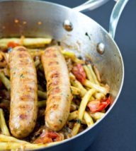 Chicken Sausages with Wax Beans and Tomatoes