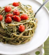 Creamy Spinach and Avocado Pasta with Roasted Tomatoes
