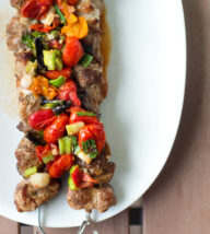 Grilled Pork Skewers with Grilled Tomato Relish