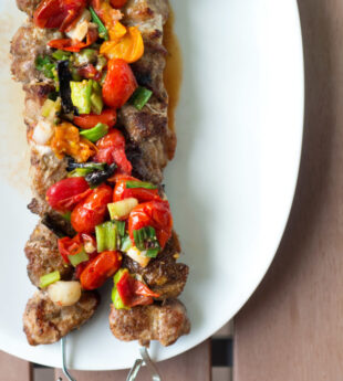 Grilled Pork Skewers with Grilled Tomato Relish