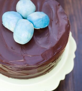 Chocolate Cake with Ganache Frosting and Chocolate Truffle Easter Eggs