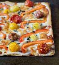 Phyllo Pizza with Smoked Mozzarella and Roasted Cherry Tomatoes