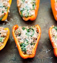 Sausage, Goat Cheese and Arugula Stuffed Peppers