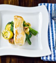Seared Halibut with Summer Vegetable Sauté