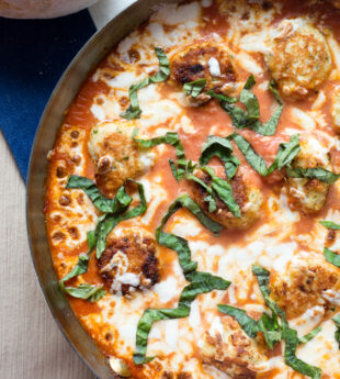 Baked Chicken Parmesan Meatballs in Tomato Cream Sauce