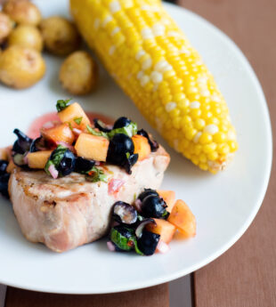 Grilled Pork Chops with Blueberry Peach Salsa