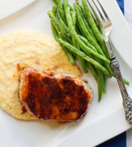 Grilled Maple Chipotle Pork Chops Over Smoked Gouda Grits