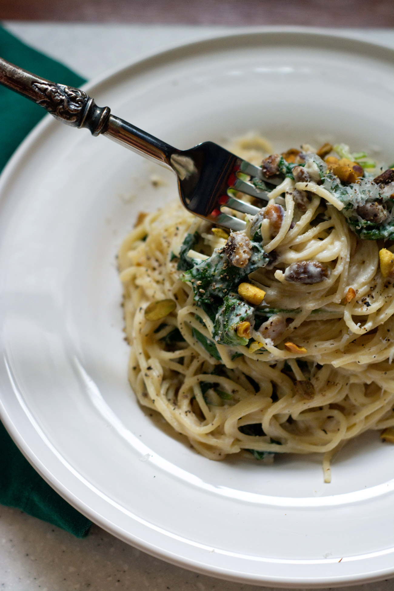 ricotta kale pasta with pistachios | cooklikeachampion.com